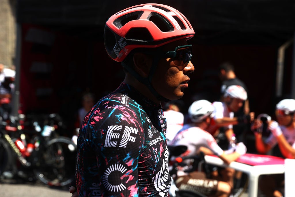 GENOA, ITALY - MAY 19: Jonathan Klever Caicedo Cepeda of Ecuador and Team EF Education - Easypost prior to the 105th Giro d'Italia 2022, Stage 12 a 204km stage from Parma to Genova / #Giro / #WorldTour / on May 19, 2022 in Genoa, Italy. (Photo by Michael Steele/Getty Images)