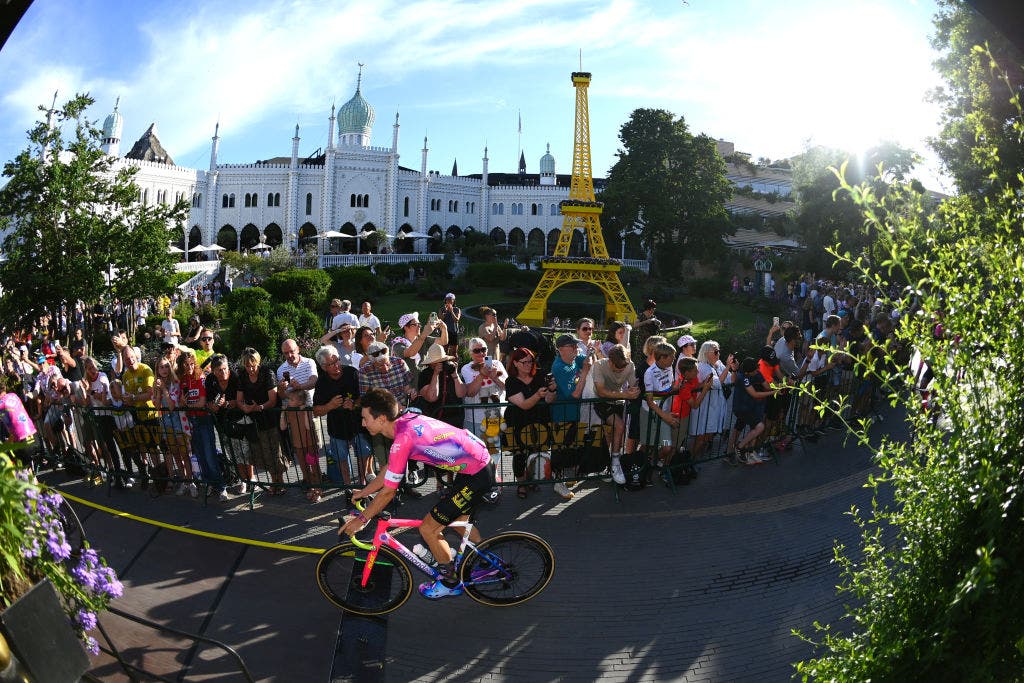 COPENHAGEN, DENMARK - JUNE 29: Neilson Powless of United States and Team EF Education - Easypost during the Team Presentation of the 109th Tour de France 2022 at Tivoli Gardens in Copenhagen City / #TDF2022 / on June 29, 2022 in Copenhagen, Denmark. (Photo by Tim de Waele/Getty Images)