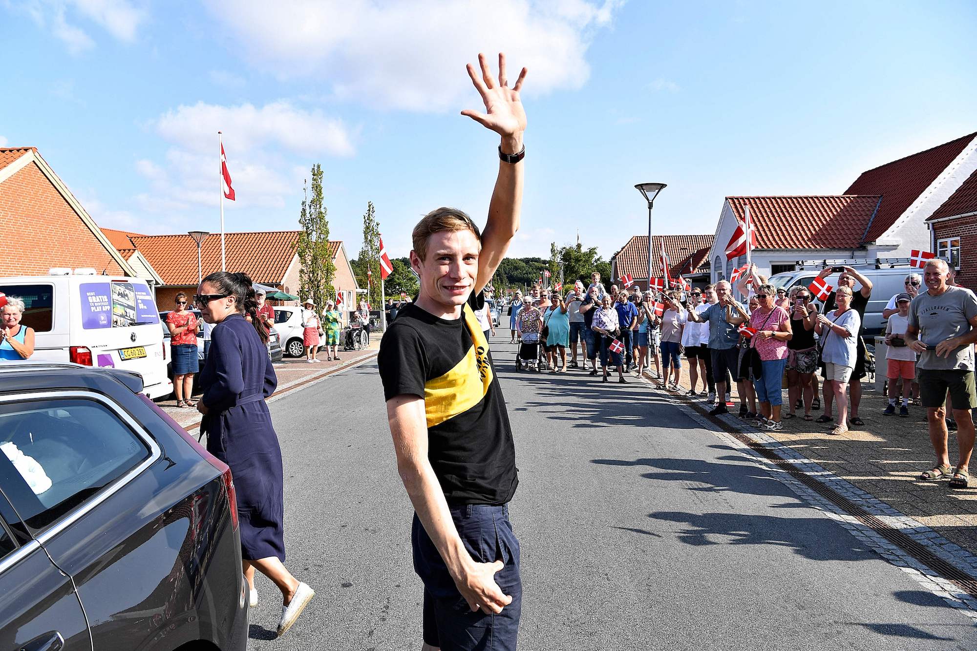 Jonas Vingegaard received a hero's welcome in his hometown of Glyngore after the 2021 Tour de France.