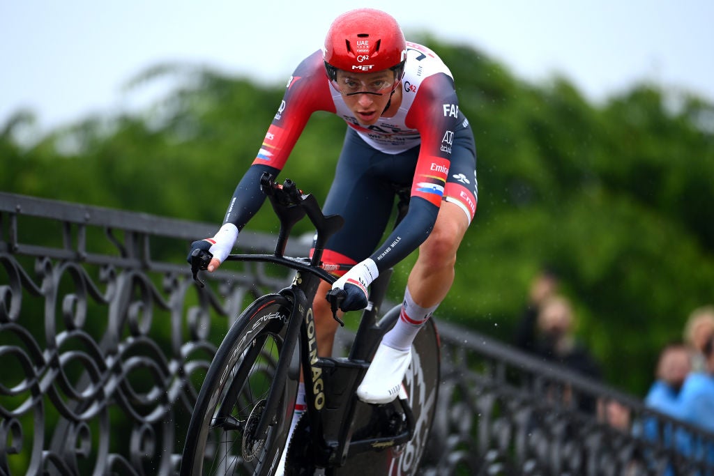 COPENHAGEN, DENMARK - JULY 01: Tadej Pogacar of Slovenia and UAE Team Emirates sprints during the 109th Tour de France 2022, Stage 1 a 13,2km individual time trial stage from Copenhagen to Copenhagen / ITT / #TDF2022 / #WorldTour / on July 01, 2022 in Copenhagen, Denmark. (Photo by Tim de Waele/Getty Images)