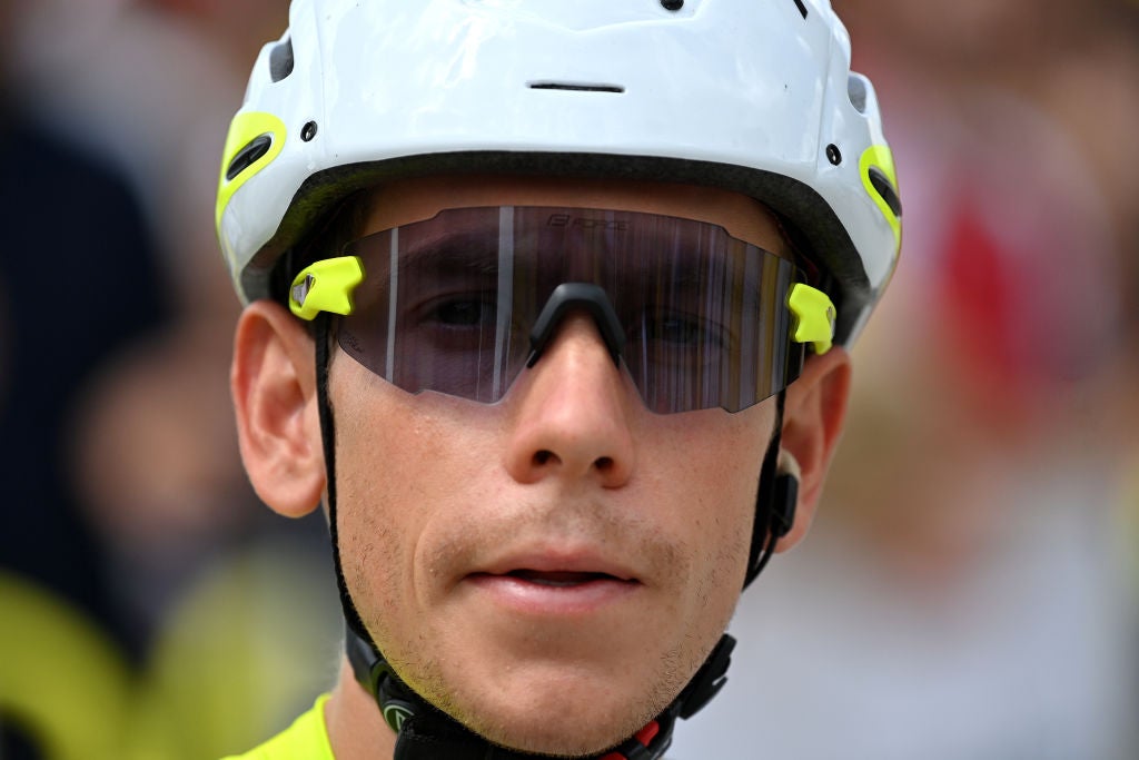 Louis Meintjes was forced to run across the finish line in stage 7 at the Tour de France. 