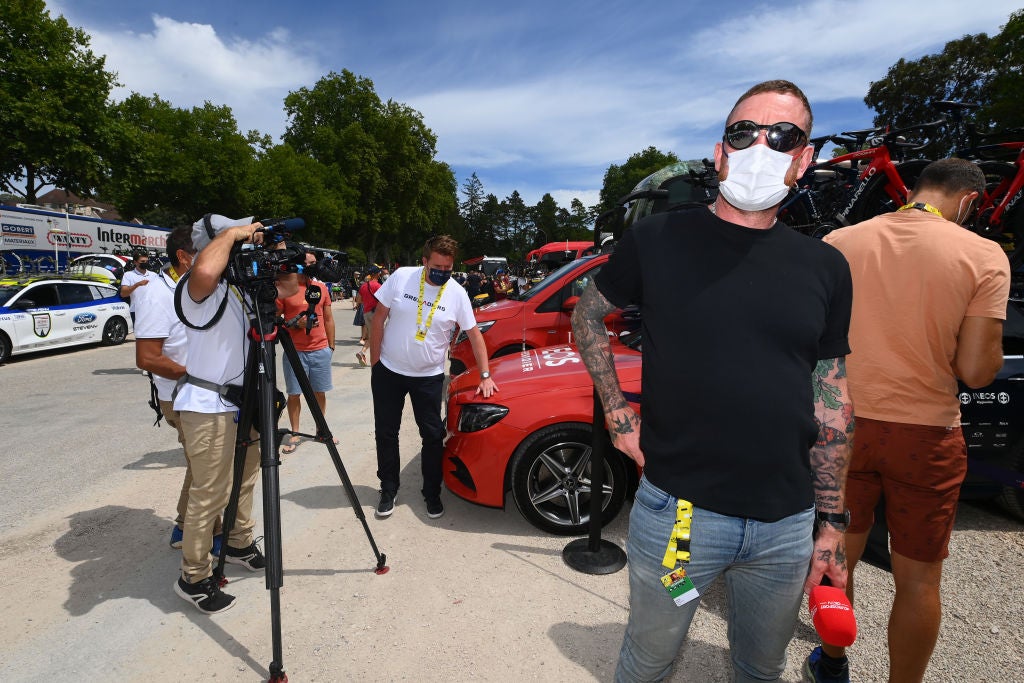 LAUSANNE, SWITZERLAND - JULY 09: Sir Bradley Wiggins of United Kingdom Ex-Procyclist and TV commentator prior to the 109th Tour de France 2022, Stage 8 a 186,3km stage from Dole to Lausanne - Côte du Stade olympique 602m / #TDF2022 / #WorldTour / on July 09, 2022 in Lausanne, Switzerland. (Photo by Tim de Waele/Getty Images)