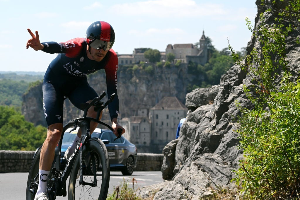ROCAMADOUR, FRANCE - JULY 23: Luke Rowe of United Kingdom and Team INEOS Grenadiers sprints during the 109th Tour de France 2022, Stage 20 a 40,7km individual time trial from Lacapelle-Marival to Rocamadour / #TDF2022 / #WorldTour / on July 23, 2022 in Rocamadour, France. (Photo by Dario Belingheri/Getty Images)