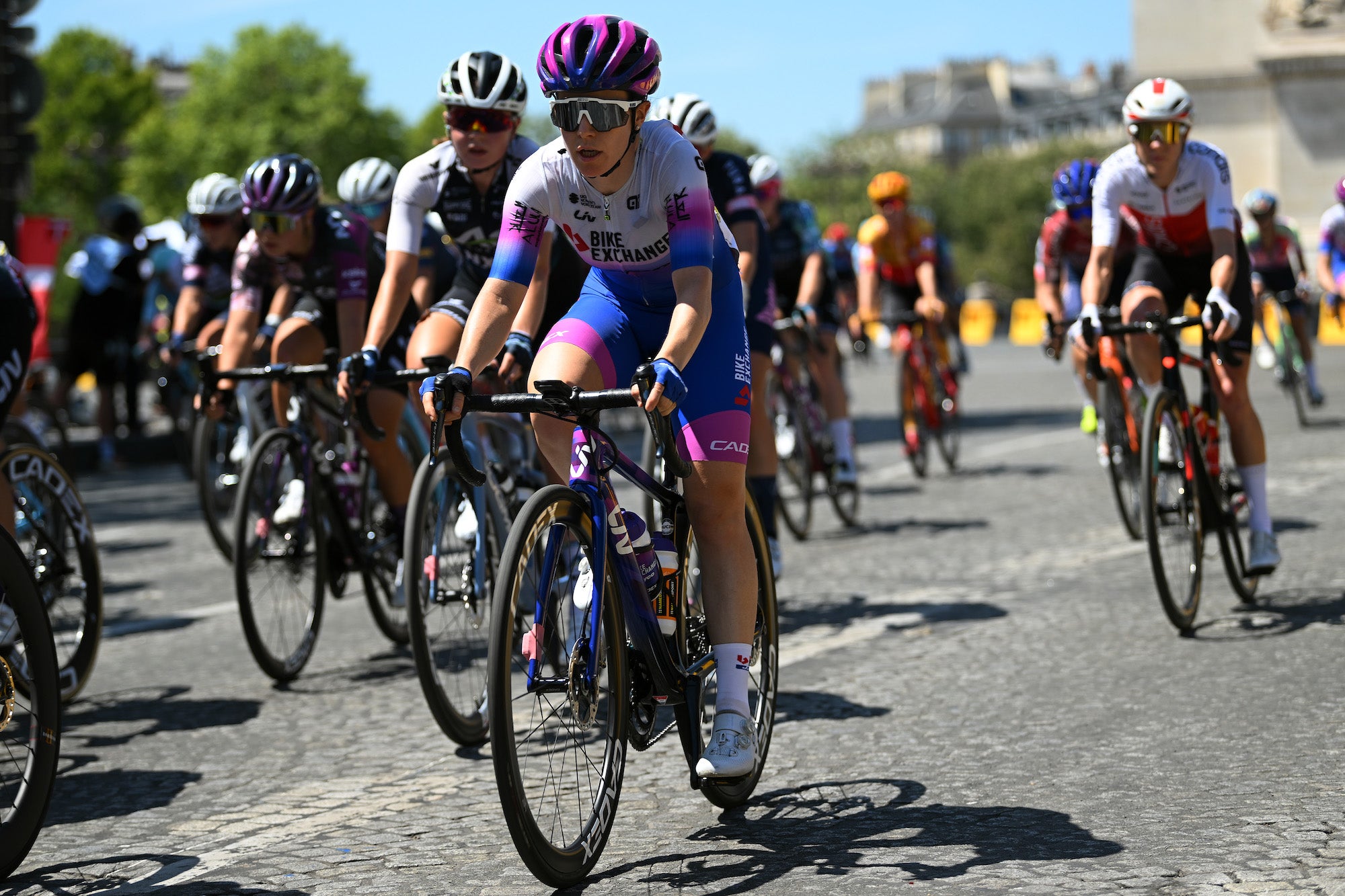 Amanda Spratt looks on the way out at BikeExchange-Jayco.