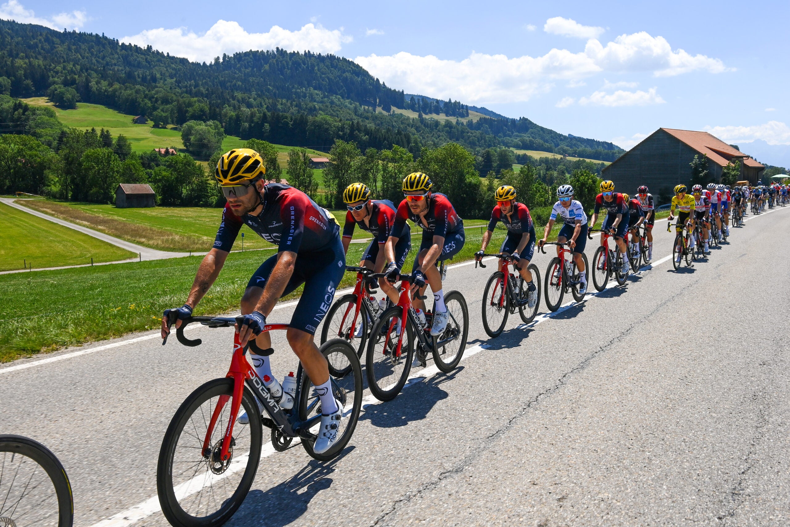 CHÂTEL - LES PORTES DU SOLEIL, FRANCE - JULY 10: Filippo Ganna of Italy and Team INEOS Grenadiers competes competes during the 109th Tour de France 2022, Stage 9 a 192,9km stage from Aigle to Châtel les portes du Soleil 1299m / #TDF2022 / #WorldTour / on July 10, 2022 in Châtel les portes du Soleil, France. (Photo by Tim de Waele/Getty Images)