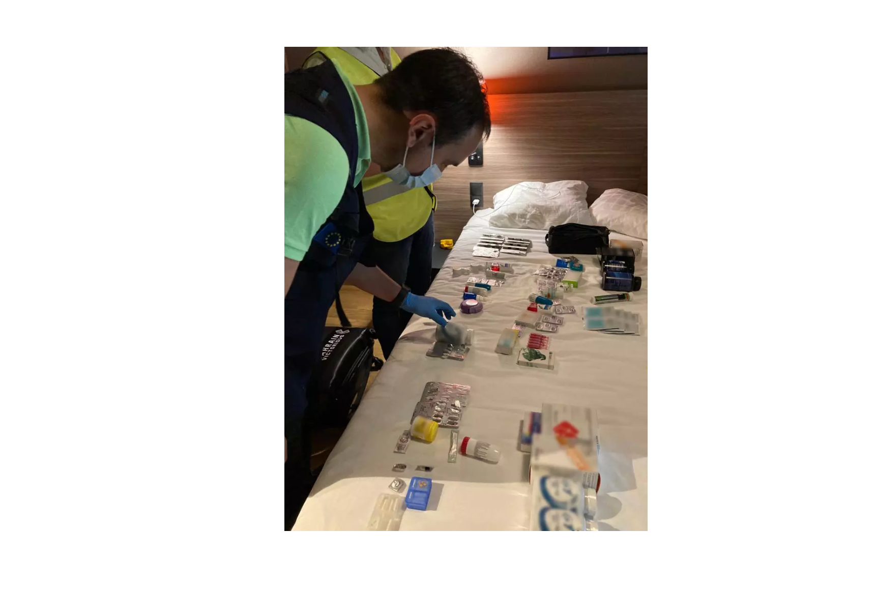 A photo released by Europol following the raids at the Bahrain Victorious hotel before the Tour de France