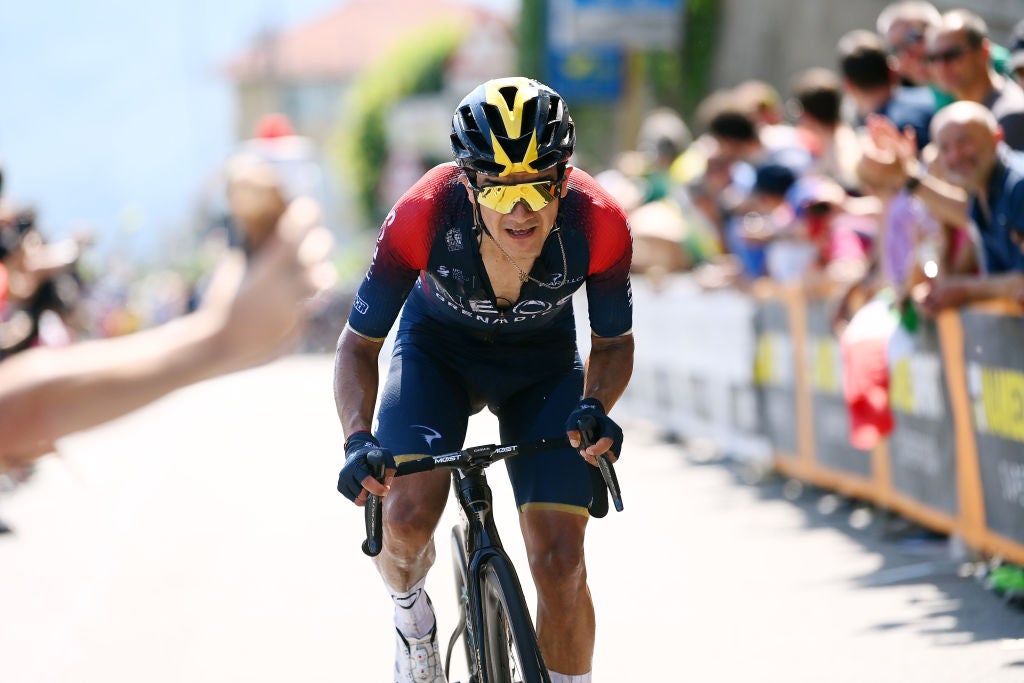 TURIN, ITALY - MAY 21: Richard Carapaz of Ecuador and Team INEOS Grenadiers attacks to during the 105th Giro d'Italia 2022, Stage 14 a 147km stage from Santena to Torino / #Giro / #WorldTour / on May 21, 2022 in Turin, Italy. (Photo by Tim de Waele/Getty Images)