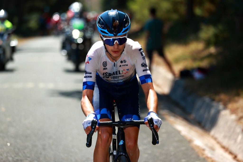VILLARCAYO, SPAIN - AUGUST 04: Matthew Riccitello of United States and Team Israel - Premier Tech competes during the 44th Vuelta a Burgos 2022, Stage 3 a 156km stage from Quintana Martín Galíndez to Villarcayo on August 04, 2022 in Villarcayo, Spain. (Photo by Gonzalo Arroyo Moreno/Getty Images)