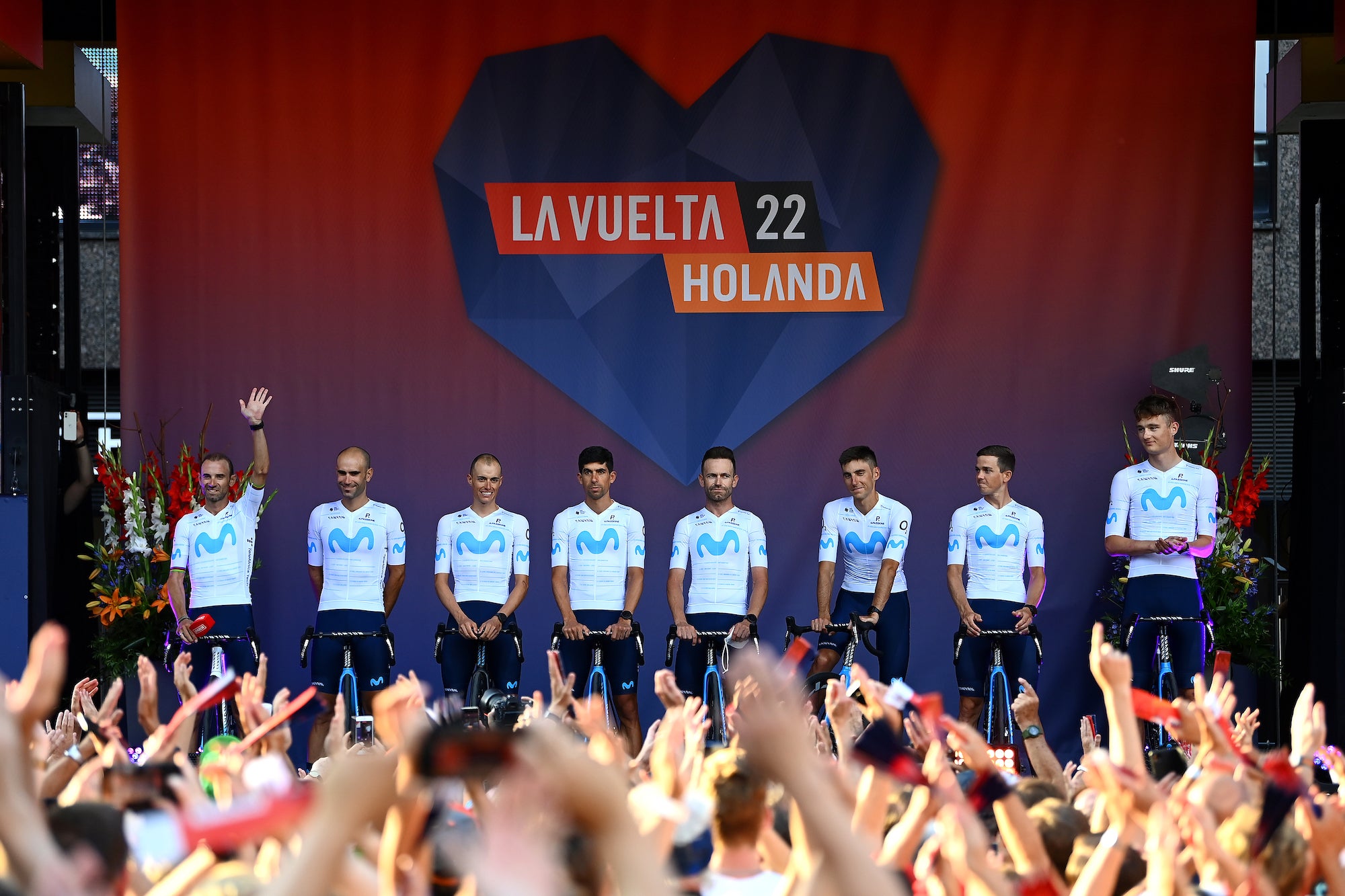 Movistar is racing in white jerseys during the Vuelta to honor Alejandro Valverde.