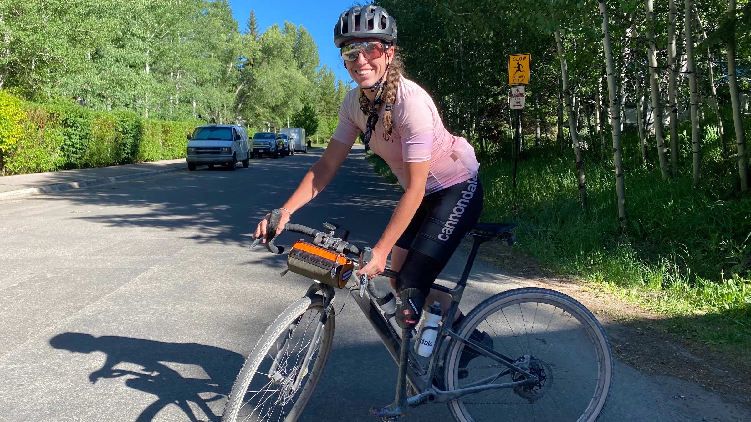 Fisher runs a shorter crank arm on the left on every one of her bikes