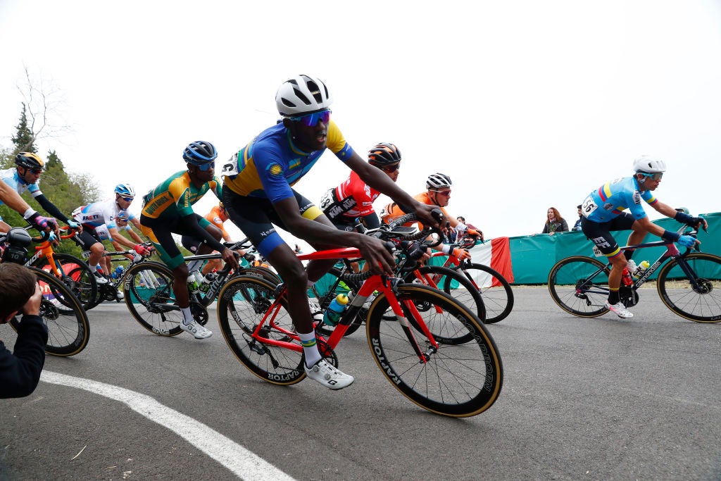 IMOLA, ITALY - SEPTEMBER 27: Samuel Mugisha of Rwanda / during the 93rd UCI Road World Championships 2020, Men Elite Road Race a 258,2km race from Imola to Imola - Autodromo Enzo e Dino Ferrari / @Imola_Er2020 / #Imola2020 / on September 27, 2020 in Imola, Italy. (Photo by Bas Czerwinski/Getty Images)
