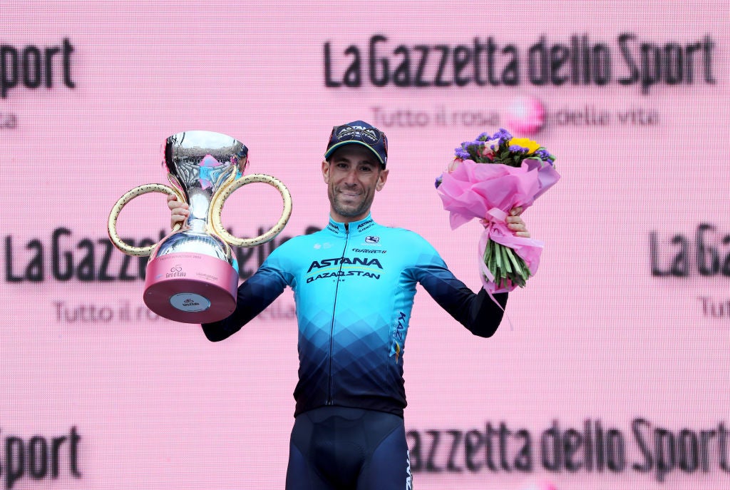 VERONA, ITALY - MAY 29: Vincenzo Nibali of Italy and Team Astana-Qazaqstan seen following the 105th Giro d'Italia 2022, Stage 21 a 17,4 km stage from Verona to Verona / #Giro / #WorldTour / on May 29, 2022 in Verona, Italy. (Photo by Sara Cavallini/Getty Images)