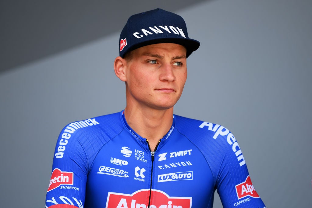 LONGWY, FRANCE - JULY 07: Mathieu Van Der Poel of Netherlands and Team Alpecin-Fenix during team presentation prior to the the 109th Tour de France 2022, Stage 6 a 219,9km stage from Binche to Longwy 377m / #TDF2022 / #WorldTour / on July 07, 2022 in Longwy, France. (Photo by Alex Broadway/Getty Images)