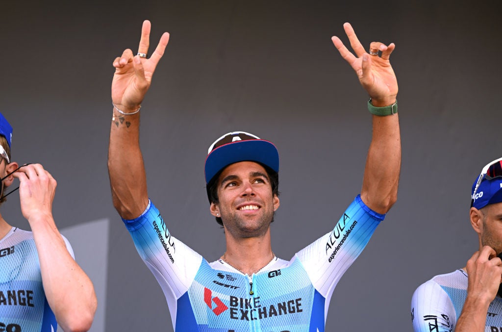 FOIX, FRANCE - JULY 19: Michael Matthews of Australia and Team BikeExchange - Jayco during the team presentation prior to the 109th Tour de France 2022, Stage 16 a 178,5km stage from Carcassonne to Foix / #TDF2022 / #WorldTour / on July 19, 2022 in Foix, France. (Photo by Dario Belingheri/Getty Images)