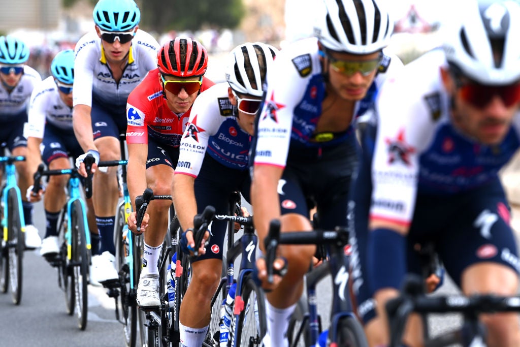 ESTEPONA, SPAIN - SEPTEMBER 01: Remco Evenepoel of Belgium and Team Quick-Step - Alpha Vinyl - Red Leader Jersey competes during the 77th Tour of Spain 2022, Stage 12 a 192,7km stage from Salobreña - Peñas Blancas. Estepona 1260m / #LaVuelta22 / #WorldTour / on September 01, 2022 in Estepona, Spain. (Photo by Tim de Waele/Getty Images)
