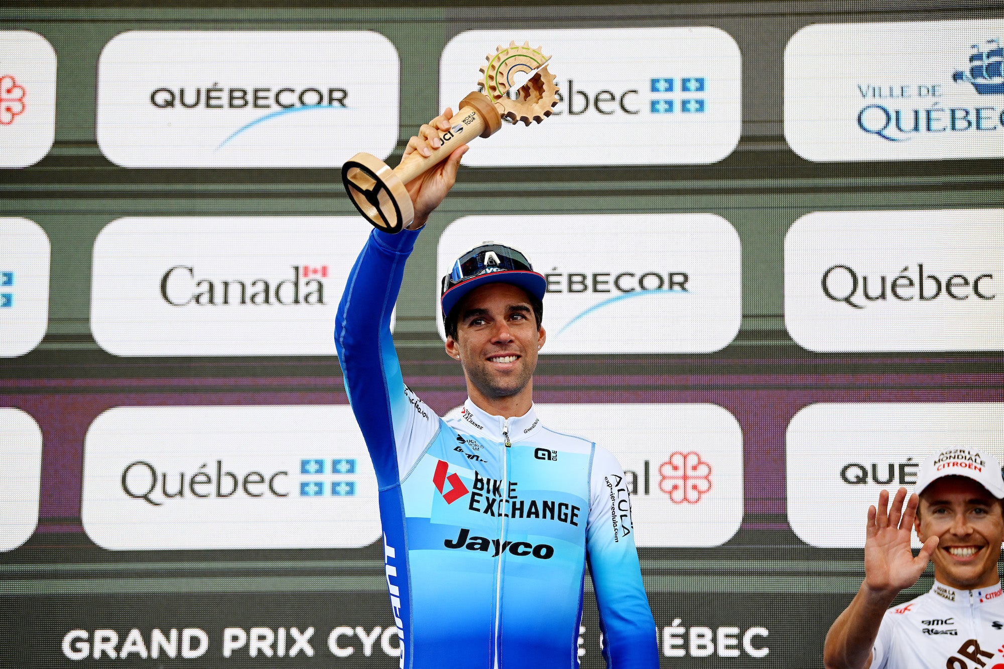 Michael Matthews celebrates second and the UCI points that come with it.