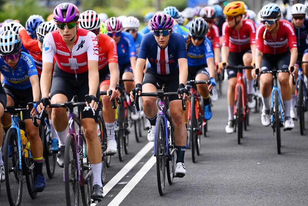 Kristen Faulkner during the women's road race