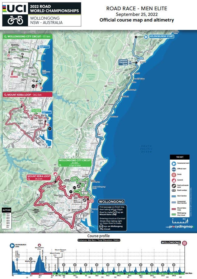 The men's road race features 12 laps of the Wollongong circuit
