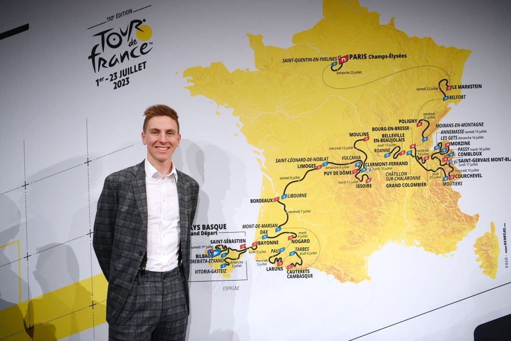 Tadej Pogacar at the Tour de France route announcement
