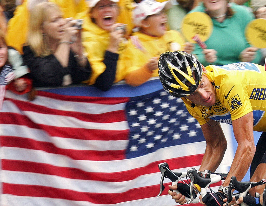Lance Armstrong racing the Tour de France in 2005. He would later be stripped of the title.
