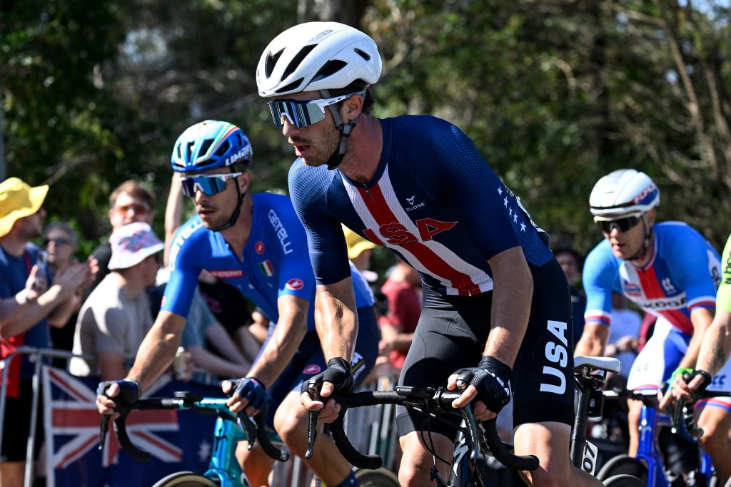 WOLLONGONG, AUSTRALIA - SEPTEMBER 25: Scott McGill of the USA on one of the climbs on the city circuit during the Men Road Race during the 95th UCI Road World Championships 2022 on September 25, 2022 in Wollongong, Australia. (Photo by Action Plus/BSR Agency/Getty Images)