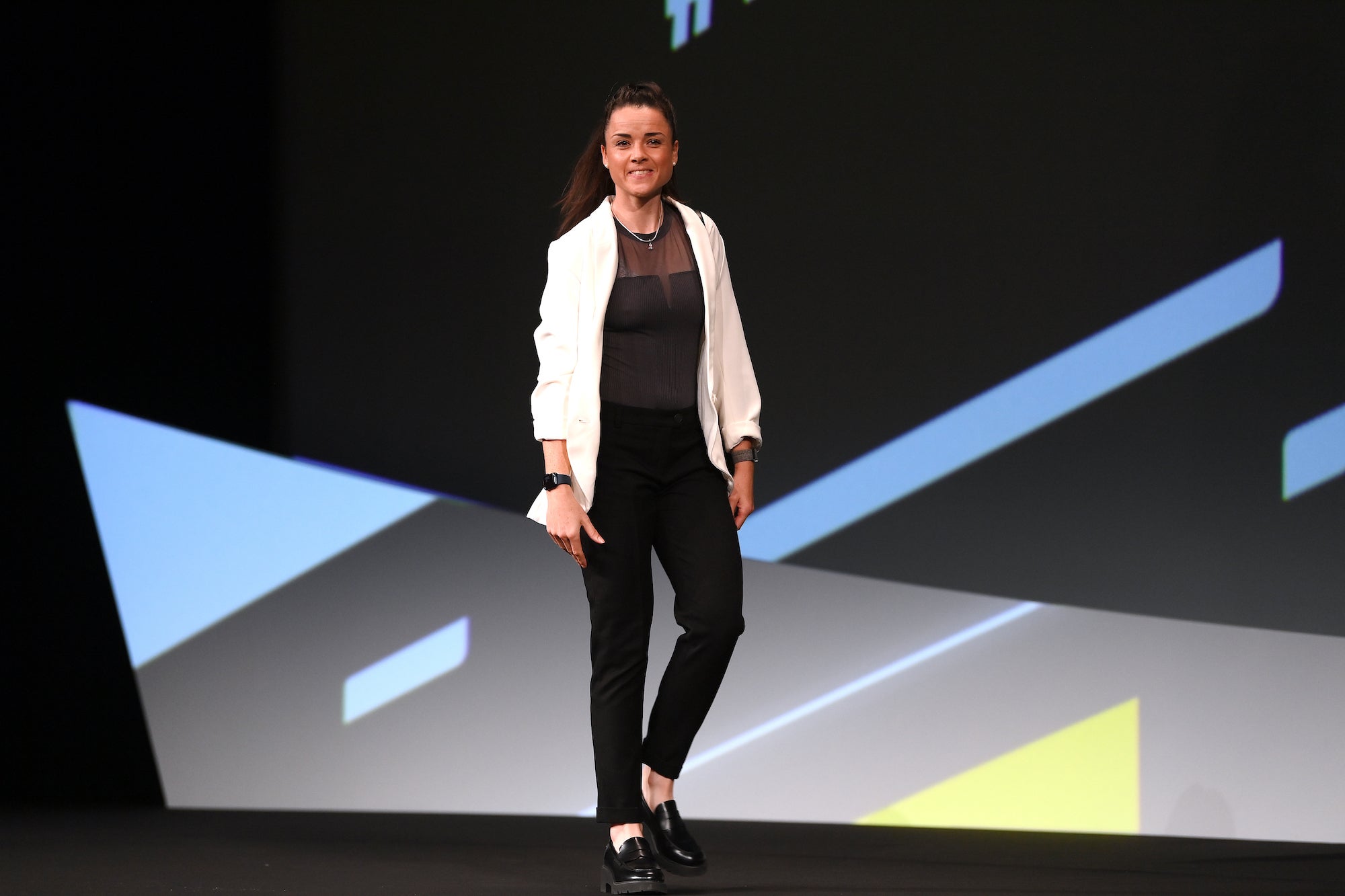 Audrey Cordon-Ragot, shown here at the Tour de France Femmes presentation in October, is back on the bike.