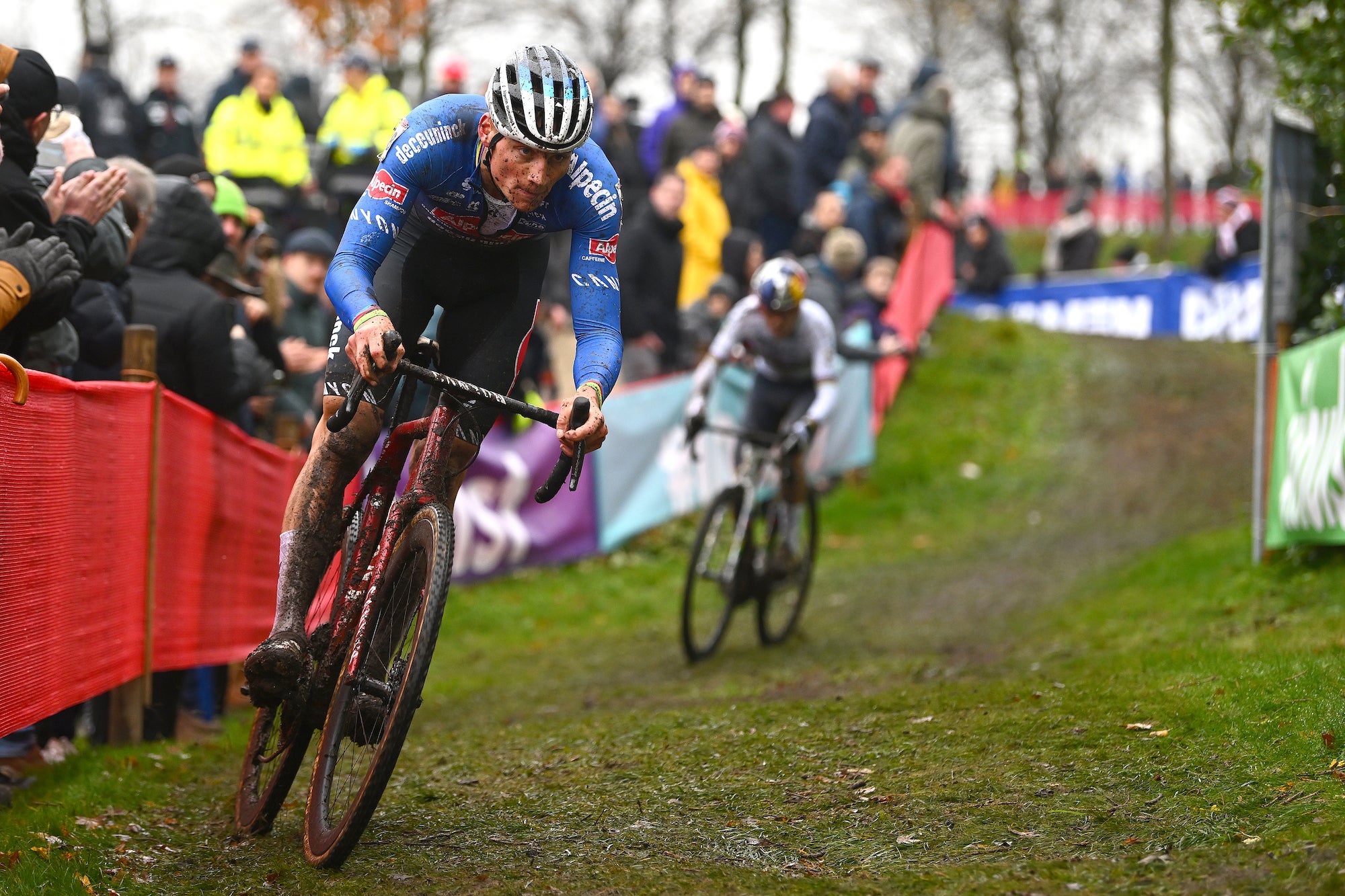 Wout Van Aert will be in this image of Van der Poel and Pidcock squaring off in cyclocross in Antwerp.