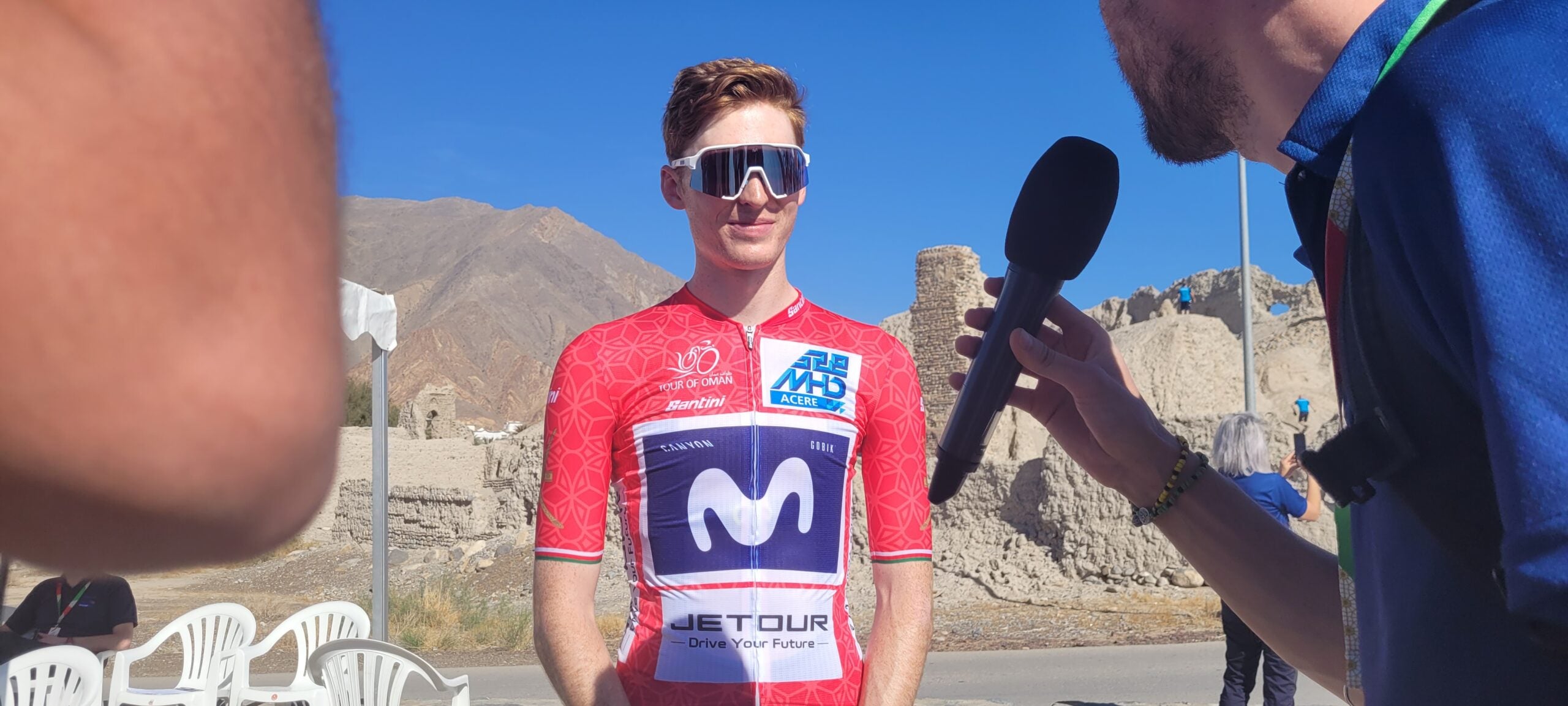 Matteo Jorgenson is interviewed ahead of stage 4 of the Tour of Oman