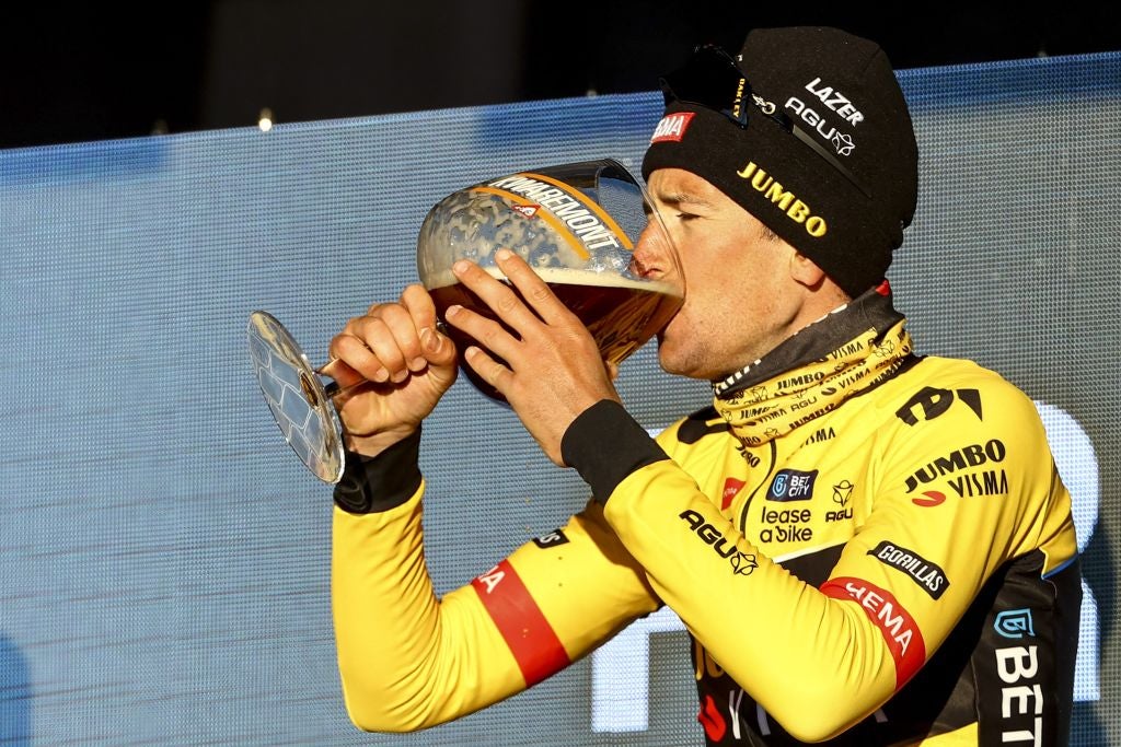 Tiesj Benoot enjoys his Kuurne-Brussel-Kuurne win