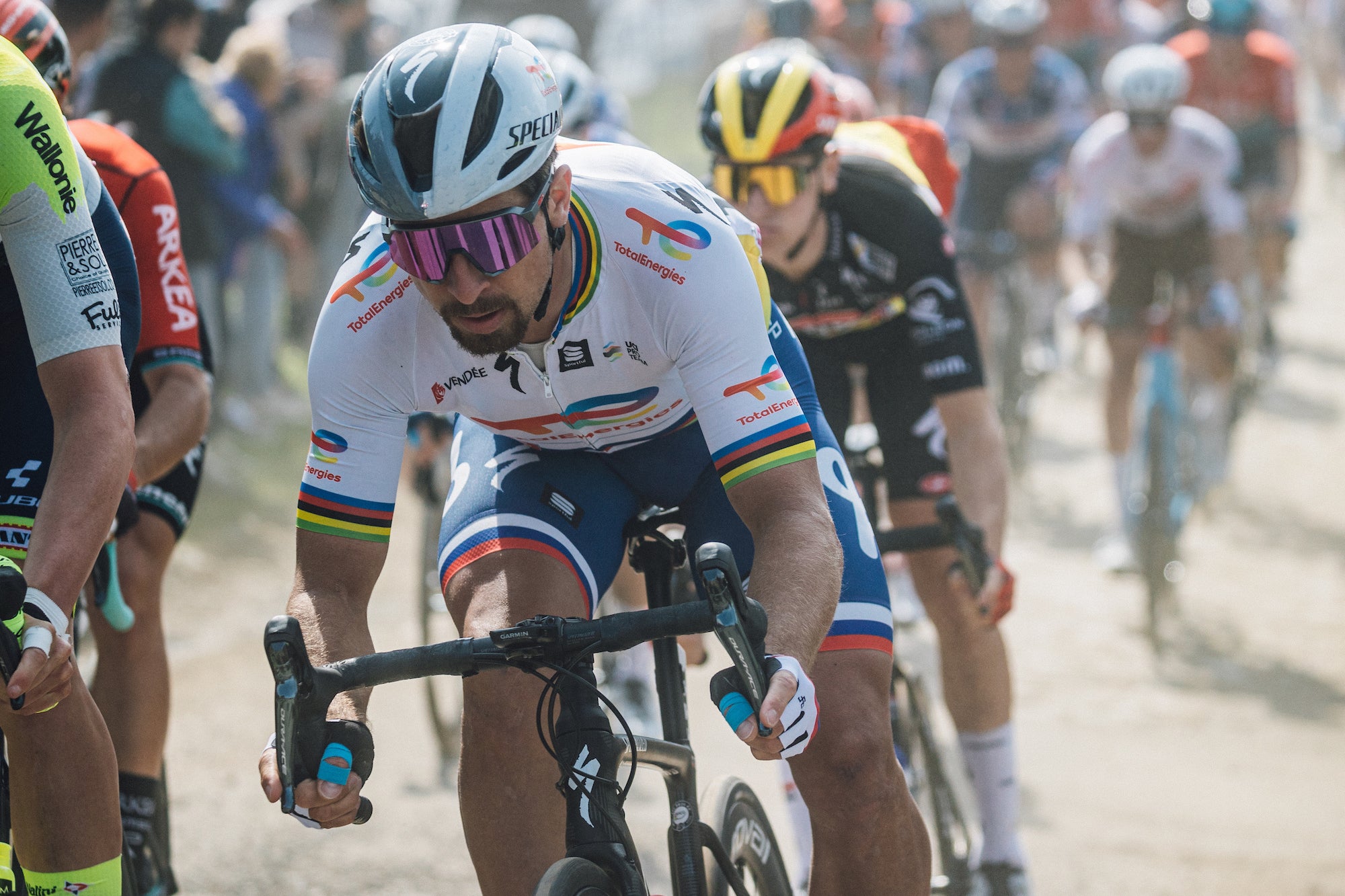 Peter Sagan, shown here racing Sunday at Paris-Roubaix, is out of a French hospital.