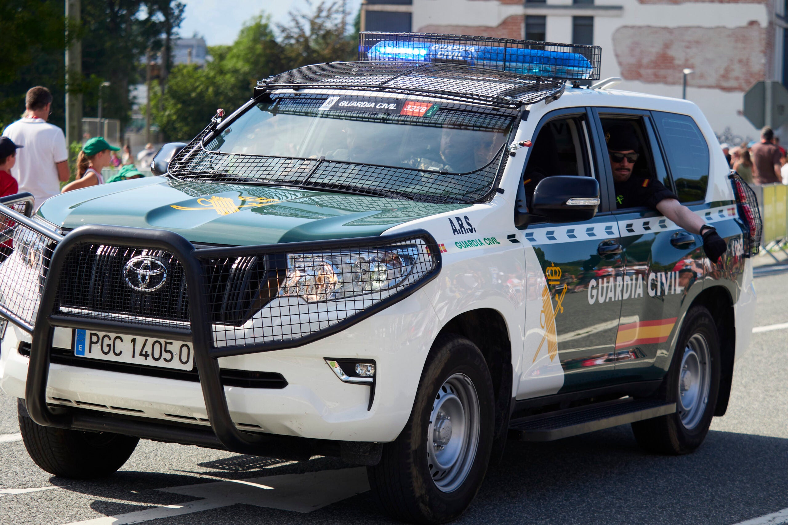 PAMPLONA, SPAIN - SEPTEMBER 10: Guardia Civil protection service during the fifteenth stage of the Vuelta a España 2023, on 10 September, 2023 on September 10, on 10 September, 2023 2023, on 10 September, 2023 in Lekunberri, on 10 September, 2023 Navarra, Spain. The 78th edition of La Vuelta Ciclista a España 2023 began last August 26 in Barcelona and ends on September 17 in Madrid. The competition has 21 stages in which nine autonomous communities and three countries, Spain, Andorra and France are visited in a total of 3,156, 5 kilometers of route. (Photo By Eduardo Sanz/Europa Press via Getty Images)