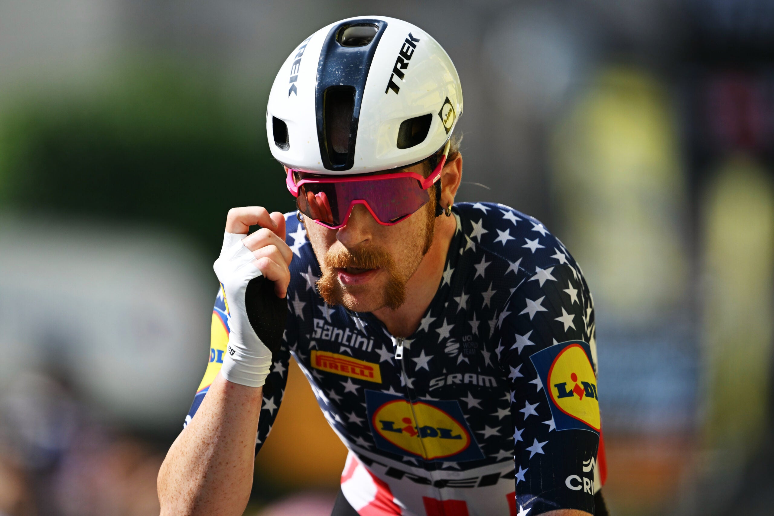 CARCASSONNE, FRANCE - JULY 20: Quinn Simmons of The United States and Team Lidl - Trek crosses the finish line during the 112th Tour de France 2025, Stage 15 a 169.3km stage from Muret to Carcassonne / #UCIWT / on July 20, 2025 in Carcassonne, France. (Photo by Dario Belingheri/Getty Images)