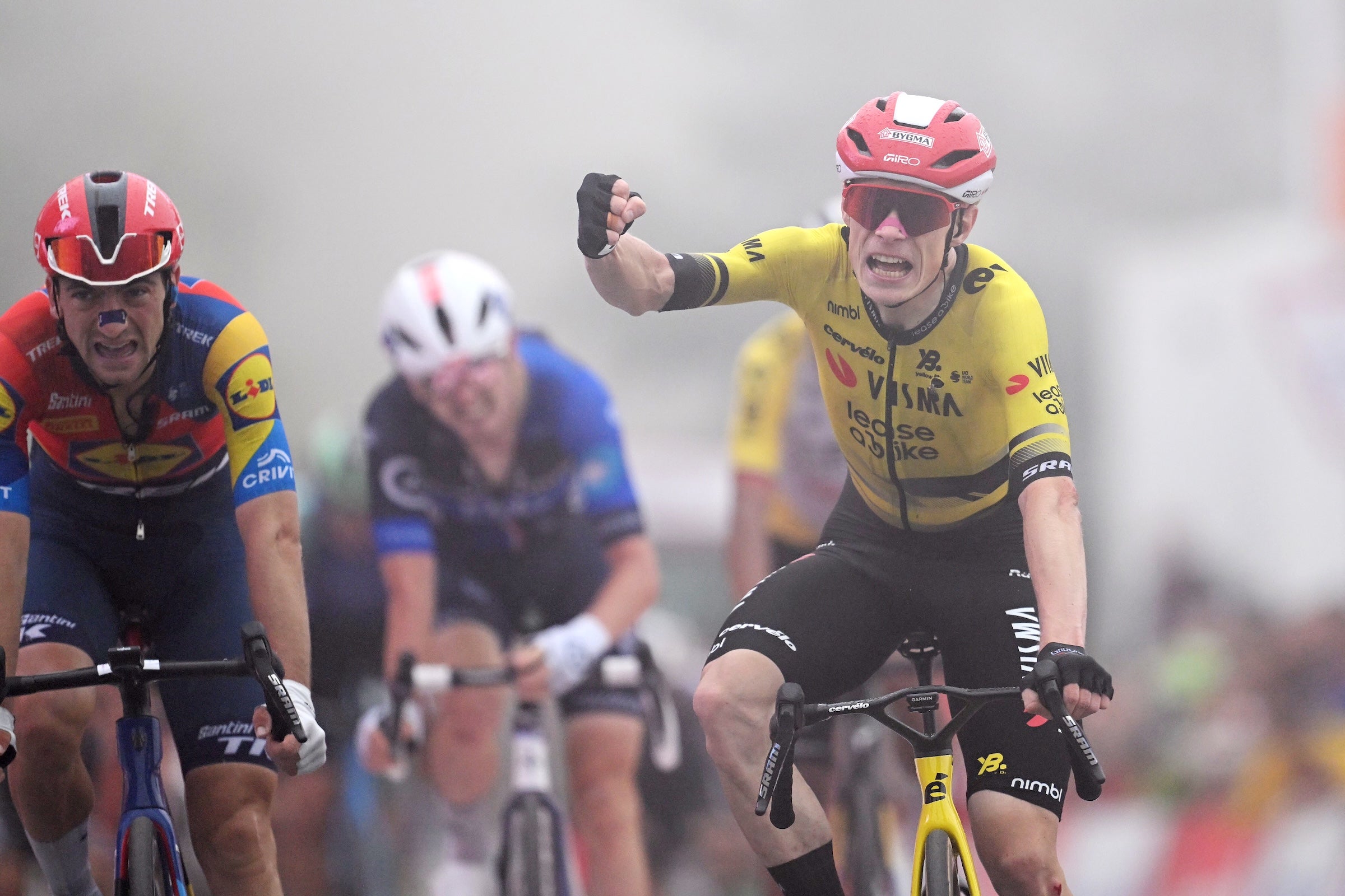 Jonas Vingegaard (Visma-Lease a Bike) wins stage two of the Vuelta a España at Limone Piemonte and takes the race lead (Photo: Dario Belingheri/Getty Images)