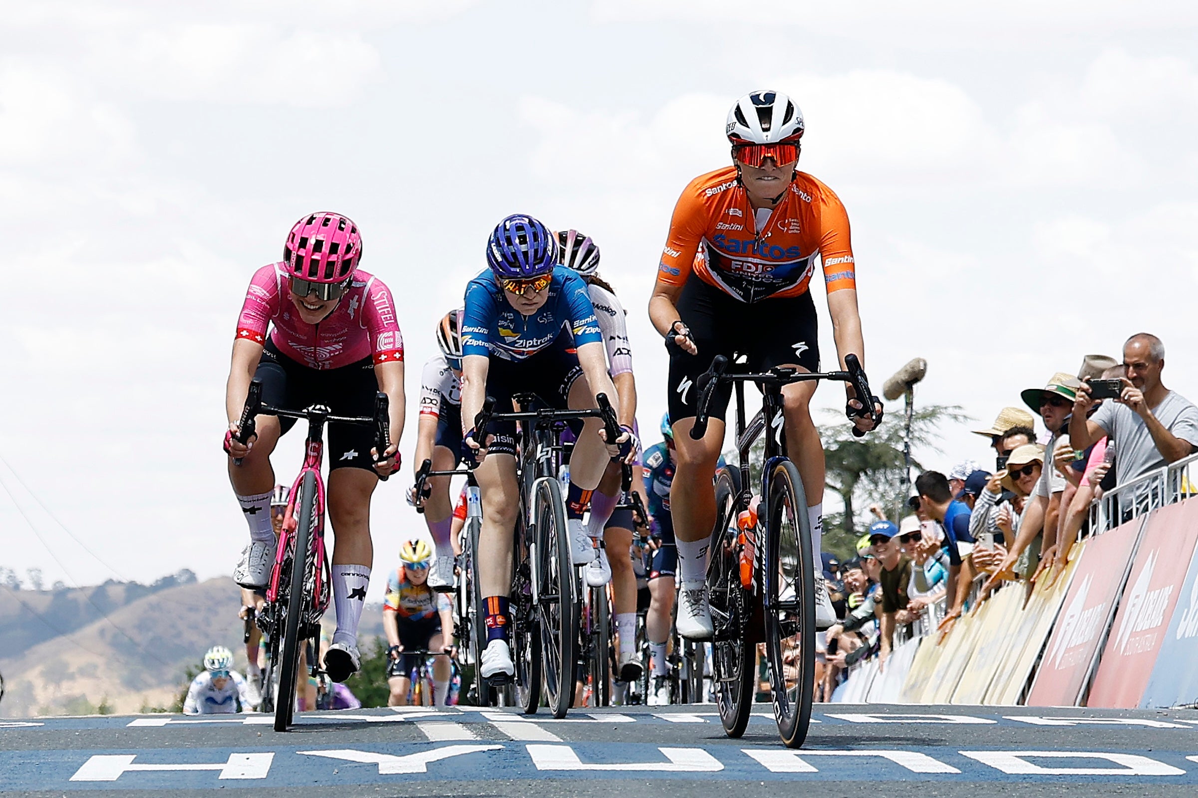 Ally Wollaston (Team FDJ United - Suez) wins stage two of the Santos Tour Down Under, on January 18, 2026 (Photo: Con Chronis/Getty Images)
