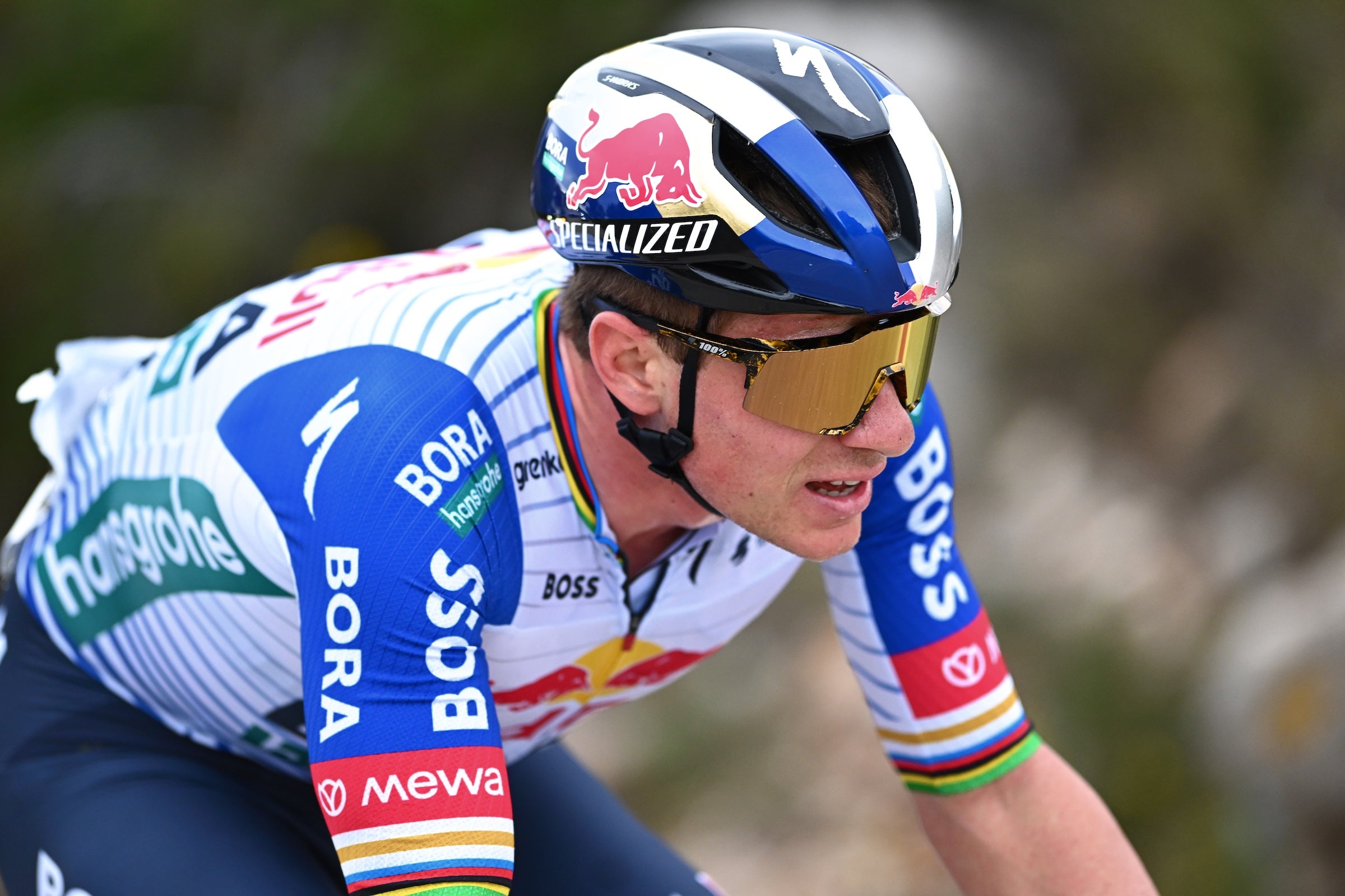 Remco Evenepoel (Red Bull-Bora-Hansgrohe) attacks during Stage 4 of la Volta Communitat Valenciana on February 07, 2026 in Teulada Moraira, Spain. (Photo: Szymon Gruchalski/Getty Images)