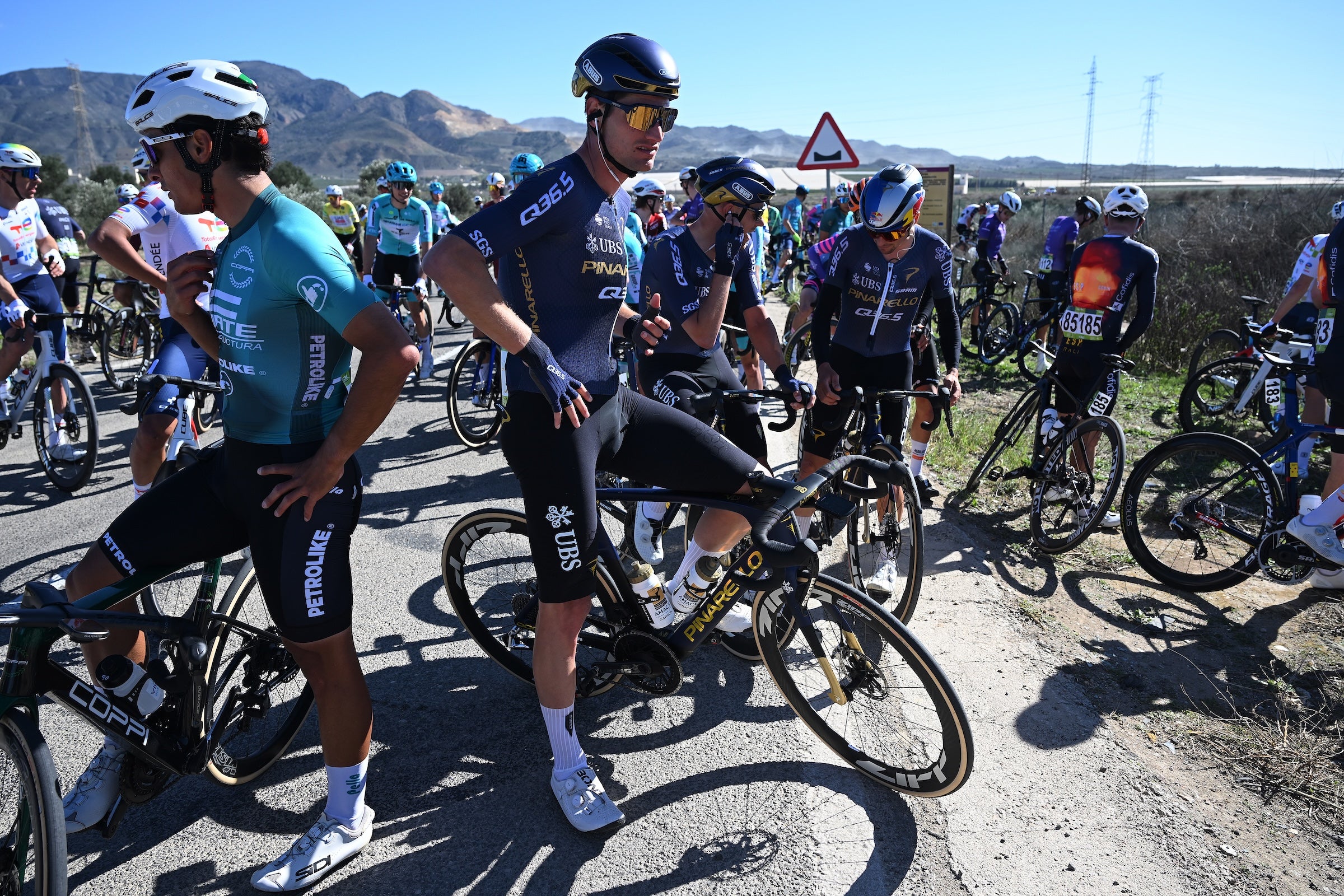 Quinten Hermans (Team Pinarello Q36.5 Pro Cycling) during the neutralization of stage 2 due to strong winds at the Vuelta a la Region de Murcia 2026 (Photo: Dario Belingheri/Getty Images)