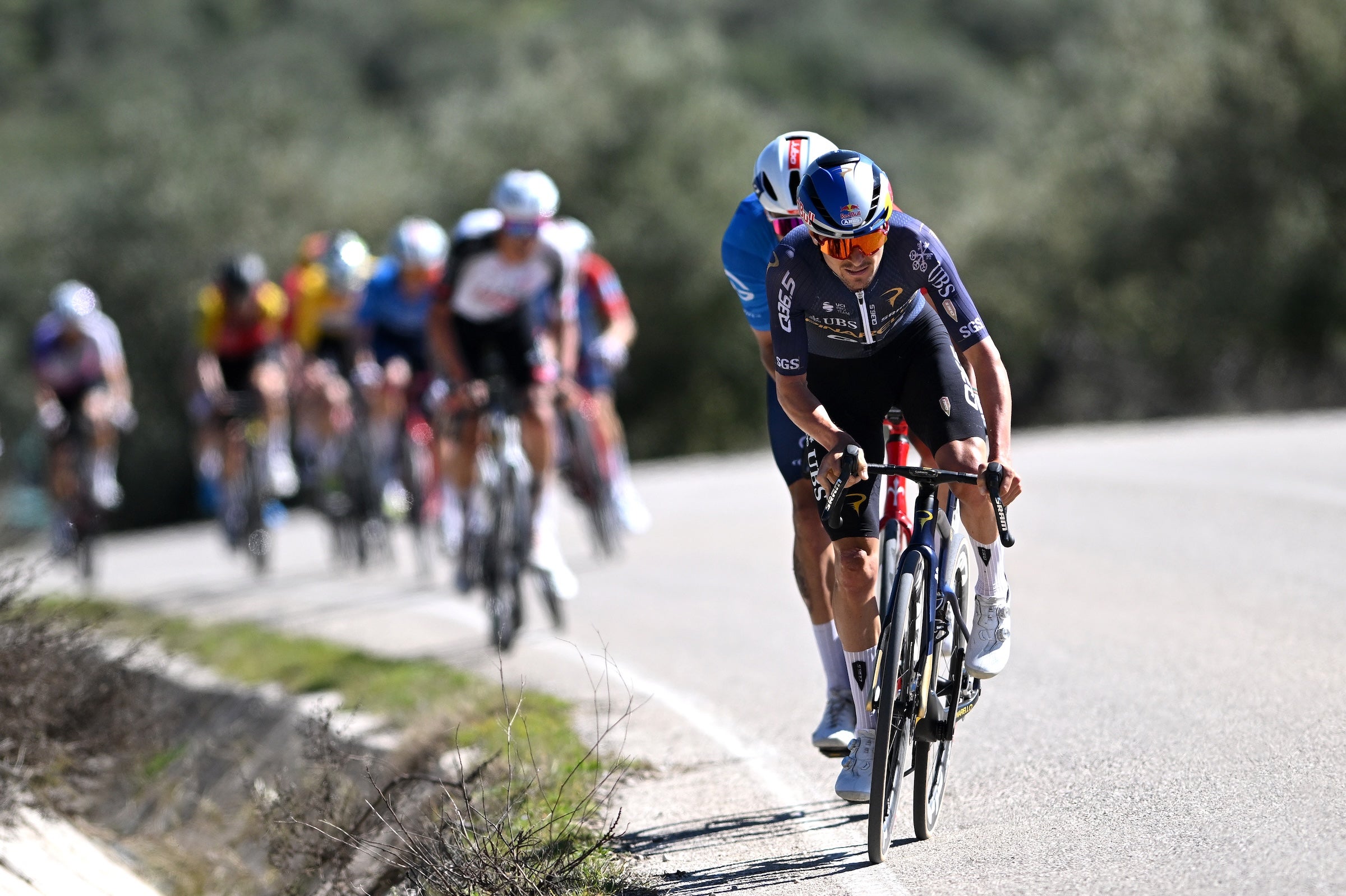 Tom Pidcock (Team Pinarello Q36.5 Pro Cycling) makes his winning move on the final stage of the Vuelta a Andalucia Ruta Ciclista Del Sol 2026 (Photo: Szymon Gruchalski/Getty Images)